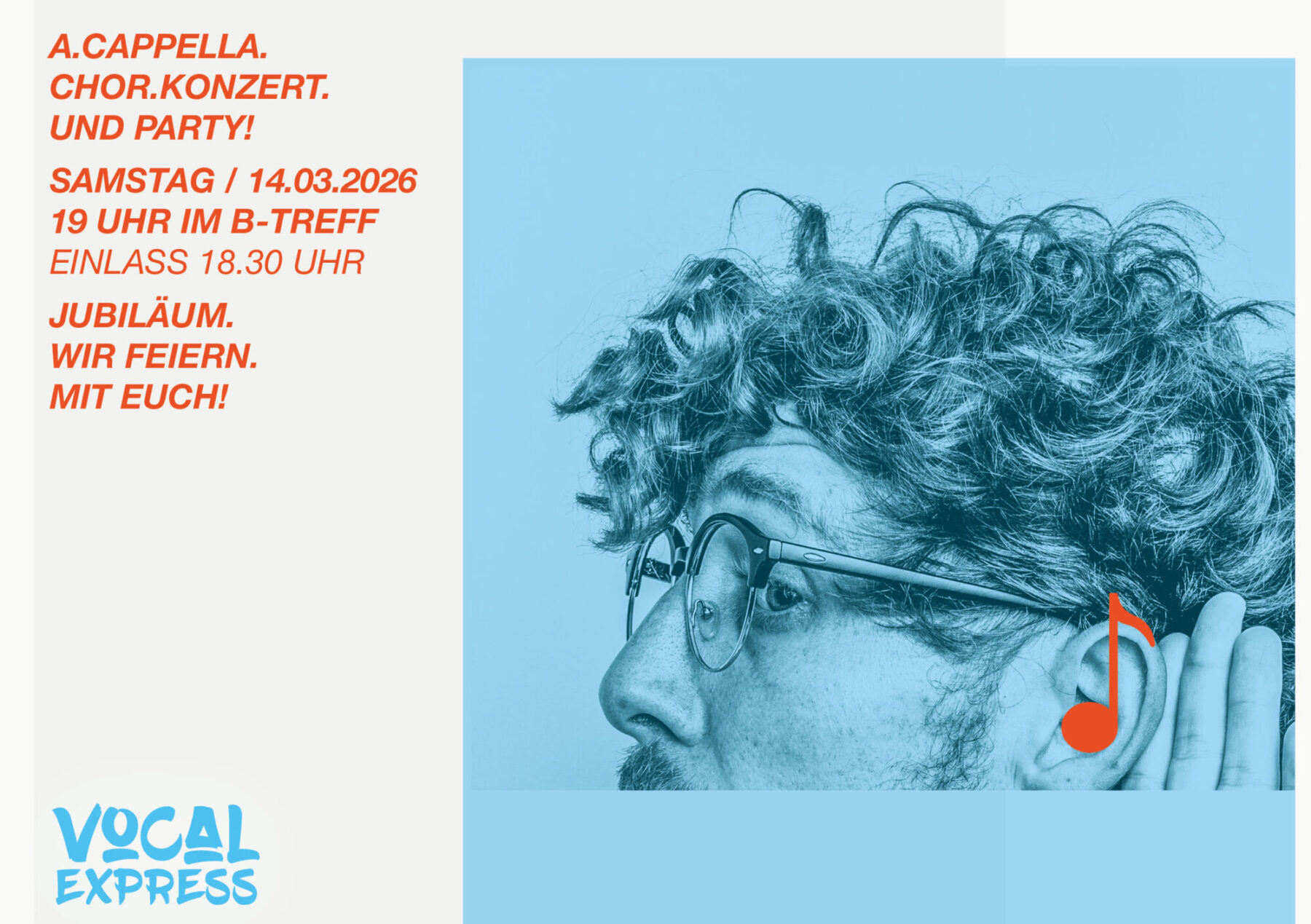 Konzertinfo Seitenprofileines Mannes mit Hand am Ohr